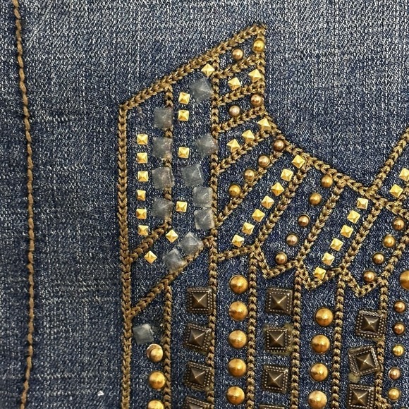 Vintage Gold Mine Women Jacket L Denim Vest Eagle Embroidered Stud Western Biker - Picture 11 of 16